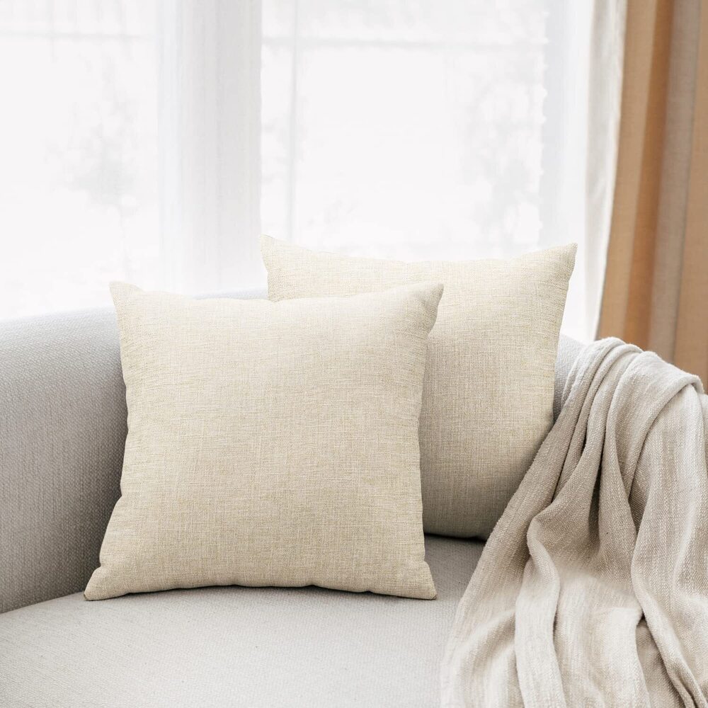 2222 Beige Linen Throw Pillow Covers 20x20 Set of 2 Neutral Khaki